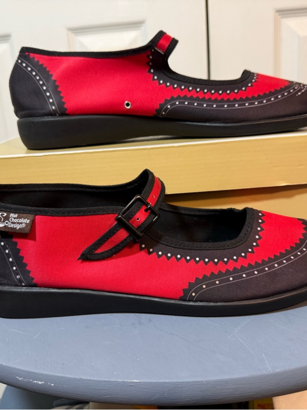 Hot Chocolate Design Red and Black Mary Jane Flats